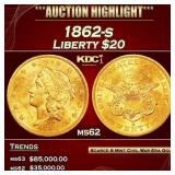 1862-s Gold Liberty Double Eagle $20 ms62 USCG