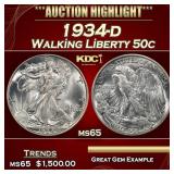 1934-d Walking Liberty Half Dollar 50c ms65 SEGS
