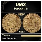 1862 Indian Cent 1c Grades ms63