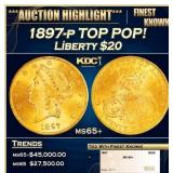 1897-p Gold Liberty Double Eagle TOP POP! $20 ms65