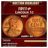 1911-p Lincoln Cent 1c ms66+ rd SEGS