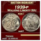 1939-p Walking Liberty Half Dollar 50c ms67 SEGS