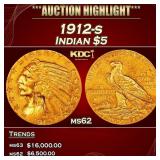1912-s Gold Indian Half Eagle $5 ms62 USCG