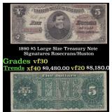 1890 $5 Large Size Treasury Note Grades vf++ Signa