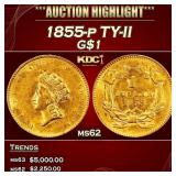 1855-p Gold Dollar TY-II $1 ms62 USCG