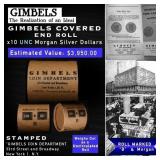 UNC Silver Dollar GIMBLES Roll All Morgans 10 Coin
