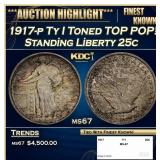 1917-p Ty I Standing Liberty Quarter Toned TOP POP
