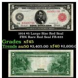1914 $5 Large Size Red Seal FRN Rare Red Seal Grad