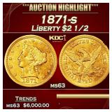 1871-s Gold Liberty Quarter Eagle $2 1/2 ms63 USCG