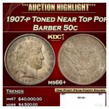 1907-p Barber Half Dollars Toned Near Top Pop 50c