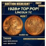 1928-p Lincoln Cent TOP POP! 1c ms68 rd SEGS