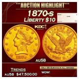 1870-s Gold Liberty Eagle $10 au58 SEGS