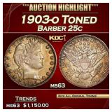 1903-o Barber Quarter Toned 25c ms63 USCG