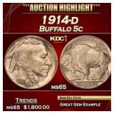 1914-d Buffalo Nickel 5c ms65 SEGS