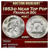 1953-d Franklin Half Dollar Near Top Pop 50c ms66+