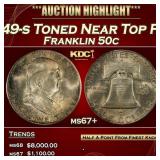 1949-s Franklin Half Dollar Toned Near Top Pop 50c