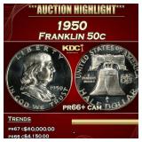 1950 Proof Franklin Half Dollar 50c pr66+ cam SEGS