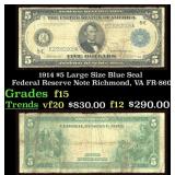 1914 $5 Large Size Blue Seal Federal Reserve Note