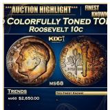 1964-d Roosevelt Dime Colorfully Toned TOP POP! 10
