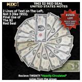 20x 1963 $2 Red Seal United States Note Heavily Ci