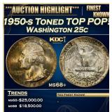 1950-s Washington Quarter Toned TOP POP! 25c ms68+