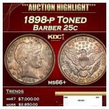 1898-p Barber Quarter Toned 25c ms66+ SEGS
