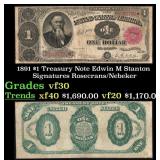 1891 $1 Treasury Note Edwin M Stanton Grades vf++