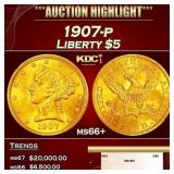 1907-p Gold Liberty Half Eagle $5 ms66+ SEGS