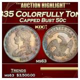 1835 Capped Bust Half Dollar Colorfully Toned 50c