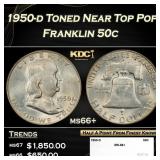 1950-d Franklin Half Dollar Toned Near Top Pop 50c