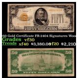 1928 $50 Gold Certificate FR-2404 Signatures Woods