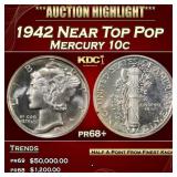 1942 Proof Mercury Dime Near Top Pop 10c pr68+ SEG