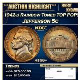 1942-d Jefferson Nickel Rainbow Toned TOP POP! 5c