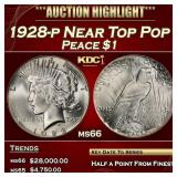 1928-p Peace Dollar Near Top Pop $1 ms66 SEGS