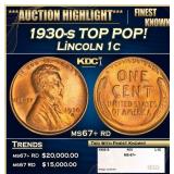 1930-s Lincoln Cent TOP POP! 1c ms67+ rd SEGS