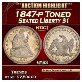 1847-p Seated Liberty Dollar Toned $1 ms63 USCG