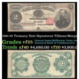 1891 $2 Treasury Note Grades vf+ Signatures Tillma