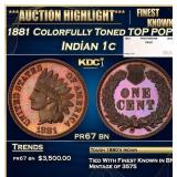 1881 Proof Indian Cent Colorfully Toned TOP POP! 1