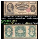 1891 $1 large size Silver Certificate Martha Washi