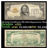 1928 $50 Gold Certificate FR-2404 Signatures Woods