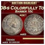 1908-s Barber Dime Colorfully Toned 10c ms63 USCG