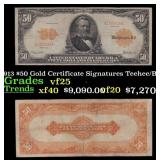 1913 $50 Gold Certificate Grades vf+ Signatures Te