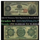 1891 $2 Treasury Note Grades f+ Signatures Bruce/R