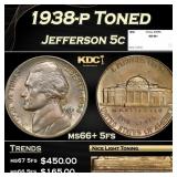 1938-p Jefferson Nickel Toned 5c ms66+ 5fs SEGS