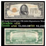 1928 $50 Gold Certificate FR-2404 Signatures Woods