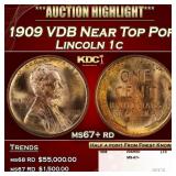 1909 VDB Lincoln Cent Near Top Pop 1c ms67+ rd SEG