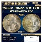 1932-p Washington Quarter Toned TOP POP! 25c ms67+