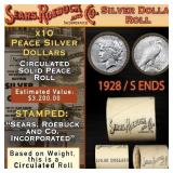 SEARS Peace Silver Dollar $1 Roll 10 Coins Circula