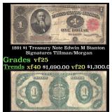 1891 $1 Treasury Note Edwin M Stanton Grades vf+ S
