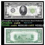 1928B $20 Green Seal Federal Reserve Note "Redeema